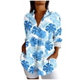 thumbnail image 3 of Camisas de cuello de la tripulación de manga corta para las mujeres hawaiana impreso cuello acampanado blusa casual suave verano playa top, 3 of 6