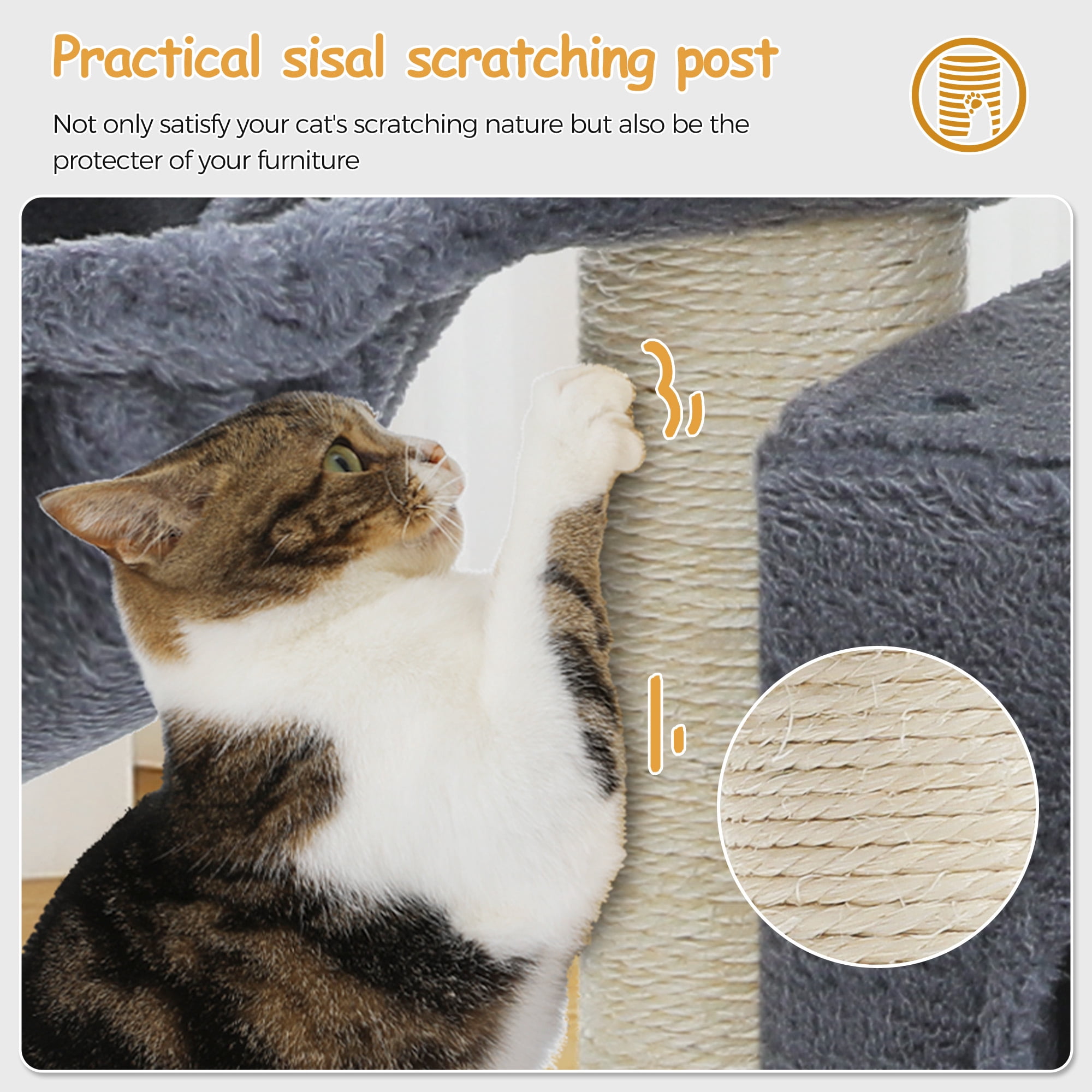 PAWZ Road 31" Medium Cat Tree Modern Scratcher with Hammock and Condo for Indoor Cats Dark Gray