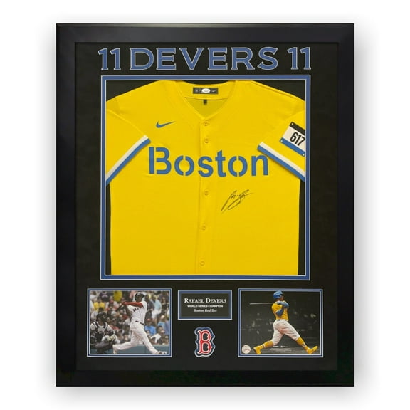 Rafael Devers Boston Red Sox Autographed City Connect Jersey Framed to 32x40 JSA