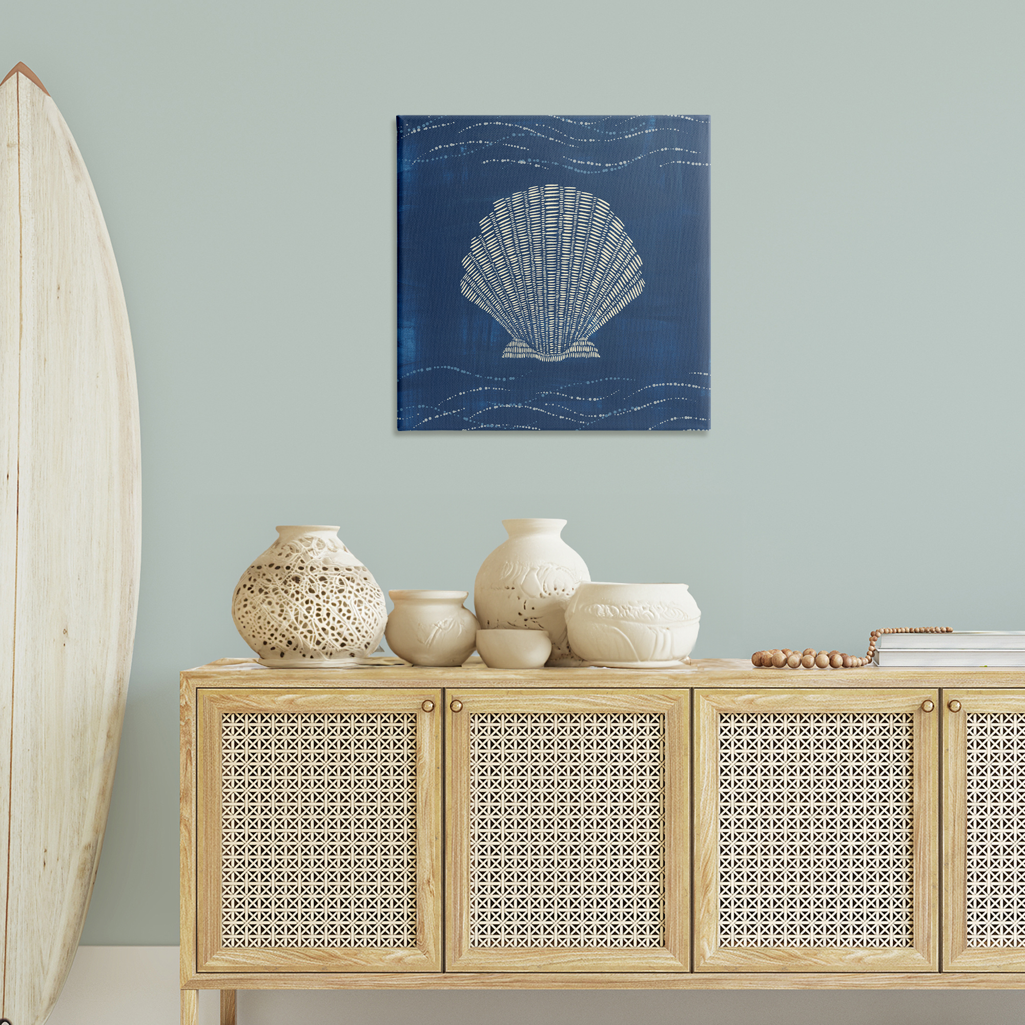 Stupell Industries Clam Shell on Blue Coastal Painting Gallery Wrapped Canvas Art Print Wall Art, 30 x 30