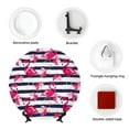 thumbnail image 4 of Easygdp Dark Blue Stripes and Flamingos Bone China Decorative Plate Ceramic Dinner Plates Art Crafts with Display Stand-7in, 4 of 6