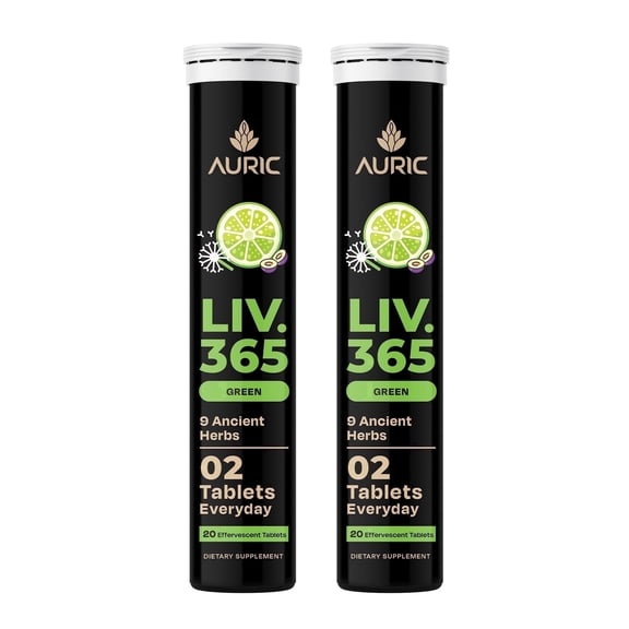 Auric Liv365 Liver Detox Supplement 40 Tablets | Lemon Flavour Advanced Herbal Formula for Liver Health, Detox & Cleansing