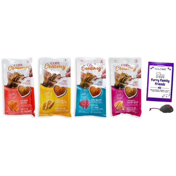 Catit Creamy Puree Cat Food Topper – Chicken & Liver, Tuna, Chicken & Shrimp, Salmon – 4 Pack (2.6 oz Each) | MerlinsMart Zine & Catnip Toy