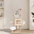 thumbnail image 2 of Modern Wood Cat Tree Tower Condo for Large Cats - Tall Cat Climbing Tower Cat Bed for Indoor Cats with Wood Cat Condo, Hammock and Scratching Post, 52 Inches, Beige, 2 of 15
