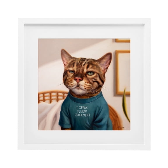 Stupell Industries Cattitude Speak Fluent Judgement White Framed Print Under Glass, design by Lucia Heffernan
