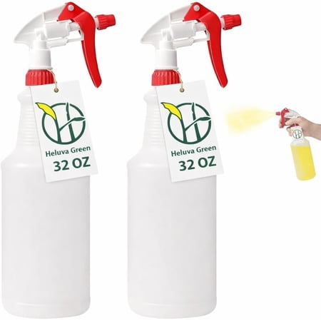Heavy Duty 32oz Plastic Spray Bottles for Cleaning - Large Empty Industrial Bottles for Gardening Solutions, Vinegar, Chemicals, Professional Cleaners - Adjustable Sprayer Nozzle - Red 2 Pack