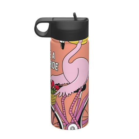 

Fuzoiu Flamingo Riding a Bicycle Print 18oz Insulated Sports Kettle Outdoor Sport Gym Stainless Steel Water Bottle With Straw Lid