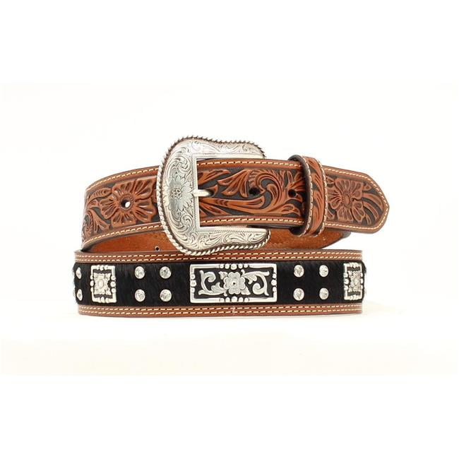 Nocona Western Mens Belt Gator Floral Tooled Leather Black Tan N2495267