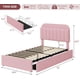 thumbnail image 2 of Rosa tamaño individual marco de cama con almacenamiento cabecero y 2 cajones, bouclé forrado cama de plataforma con estante de libros, no box spring required, easy to assemble, 2 of 10