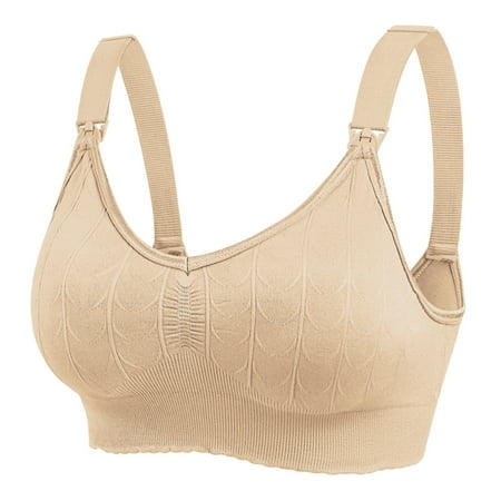 Virmaxy Women s Ultra Comfort Front Clasp Wirefree Pregnancy Sleep Bralette Comfortable Non-Steel Ring Maternity Nursing Bra for Breastfeeding Breathable Nursing Bra Underwear Beige-A XXL