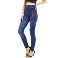 thumbnail image 5 of AILIYIL Women'S Printed High Elastic Tight Seamless Cropped Imitation Jeans (Blue,M), 5 of 9