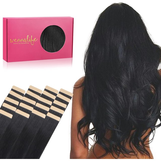 GFDYREE Extensions de Cheveux à Ruban WENNALIFE pour Femmes, 20 Pcs 50g 24 Pouces Ruban Noir Jais dans Extensions de Cheveux Cheveux Humains Rallonge Cheveux Humains Lisses Extensions de Cheveux Invisibles Vrais Cheveux Humains