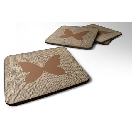 

Carolines Treasures BB1046-BL-BN-FC Butterfly Burlap and Brown BB1046 Foam Coaster Set of 4 3 1/2 x 3 1/2 multicolor