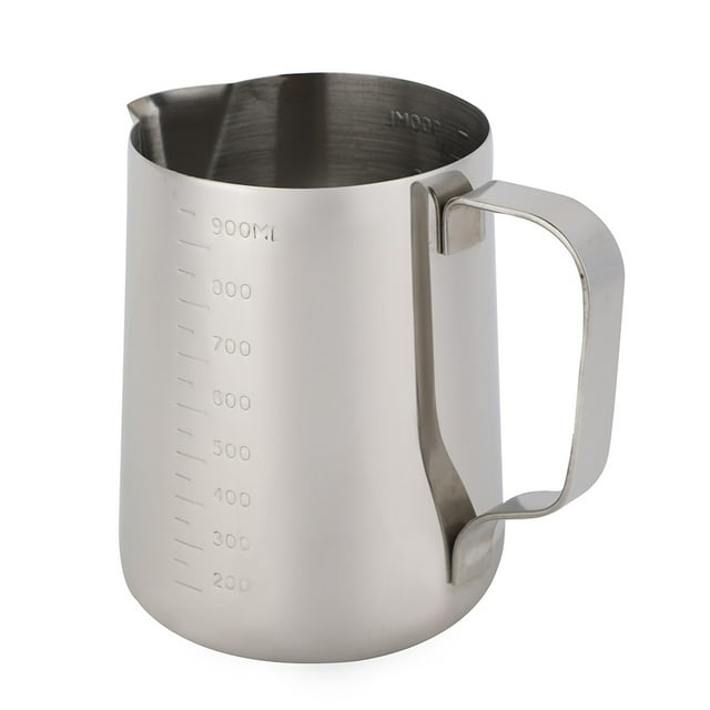 Jarra de café, taza medidora de acero inoxidable, jarra para espumar leche, resultados impresionantes