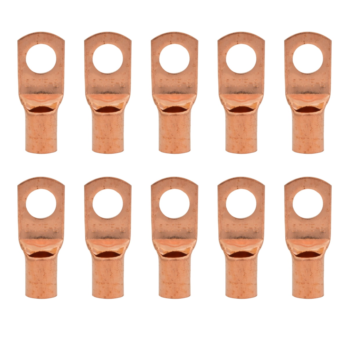 4 Gauge AWG Non-Insulated Pure Copper Lugs Ring Terminals Connectors 5/16' Inch Ring Size 10 Pack