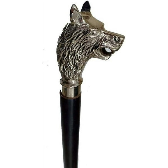 Handmade Carved Wolf Chrome Handle Walking Stick Canes Rustic Vintage Home Decor Gifts