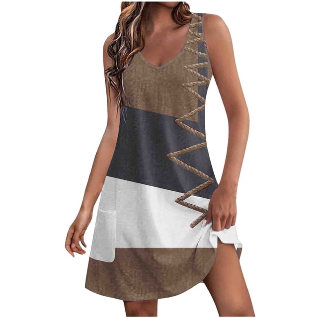 Birdeem Robes pour Femmes Robe d'Été Confortable Mode avec Poches Imprimées Sans Manches Col en V
