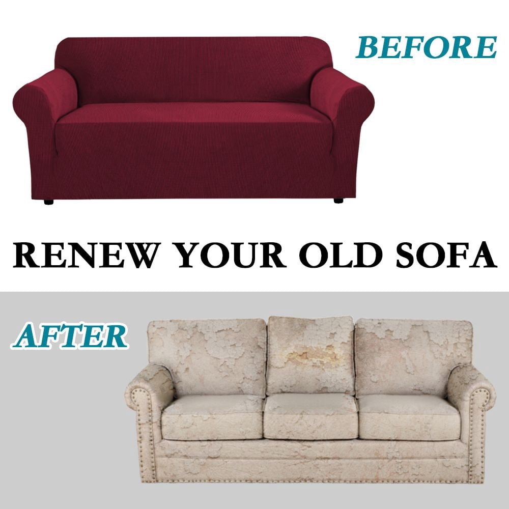 PrimeBeau Sofa Slipcover 2 Piece Sofa Cover 1 Seater Soft Couch Cover(Loveseat 58"-72", Burgundy)