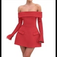 thumbnail image 3 of Vestido Mini para Mujer, con Hombros Descubiertos, Larga, Corte A, Vestido Formal Corto, para Fiesta y Club Rojo S, 3 of 7