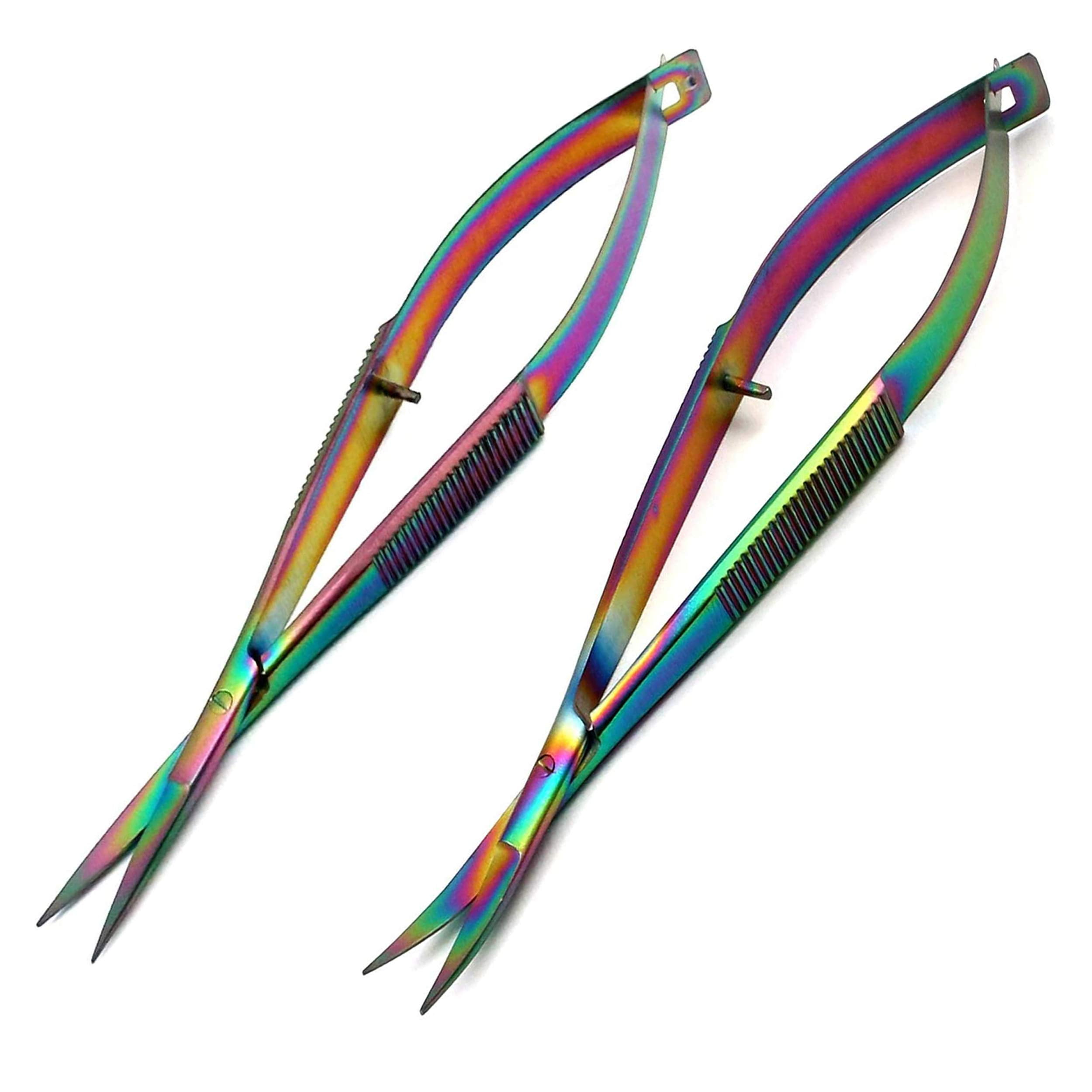 OdontoMed2011 Pack of 2 Pieces 4.5' Embroidery Easy Snips Scissors - EZ Snip Straight & Curved Blades Stainless Steel Multi Color Rainbow