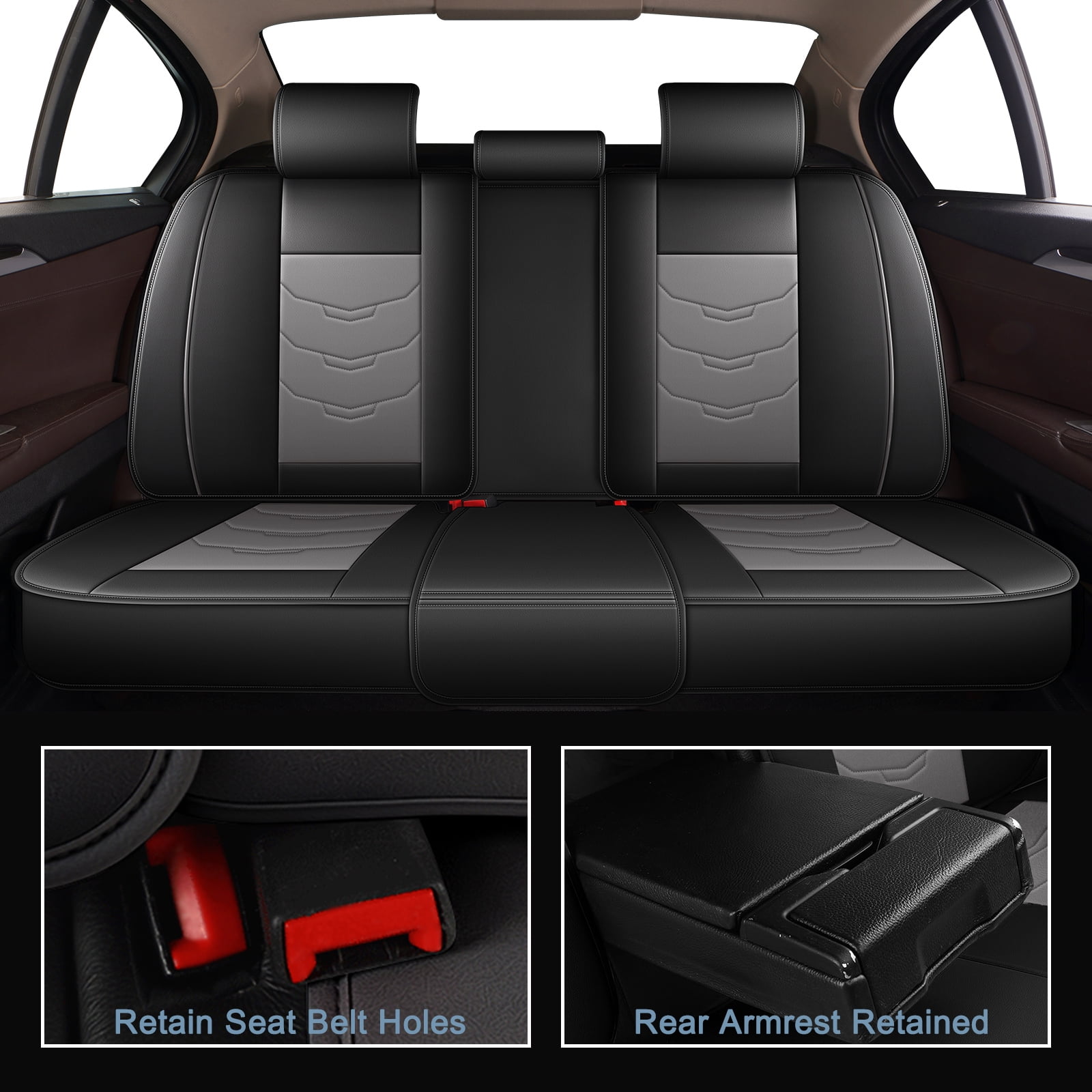 LAONNVIR Full Set Car Seat Cover Fit for Honda CR-V 2007-2024 2025: Faux Leather Seat Cushion with Lumbar Support Waterproof Seat Protector Compatible Airbag,Grey 5 Seat