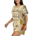 thumbnail image 2 of Fuzoiu Thanksgiving With A Grateful Heart Print Women's Short-Sleeved Pajama Set,Lounge Sleepwear Set,Womens Pajama Sets 2 Piece,Button-Up Top and Shorts with Pockets-Small, 2 of 7