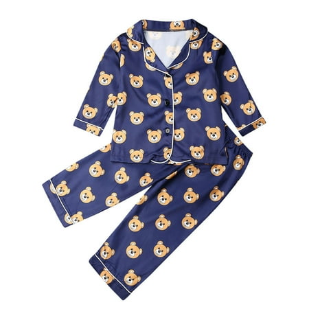

Aunavey Kids Satin Pajamas Set PJS Long Sleeve Button-Down Sleepwear Loungewear