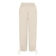 thumbnail image 4 of Wycnly Womens Cropped Pants Womens Cropped Pants Casual Solid Elastic Waist Loose Straight Leg Trousers Fall Lightweight Vintage Cotton Linen Pants with Pocket Fall, 4 of 5