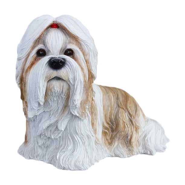 Estatua de perros malteses escultura animal de resina de resina figura decorativa de adorno para la mesa del dormitorio decoración del hogar Corbata de cabello rojo