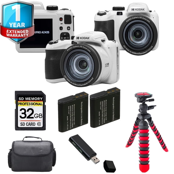 Kodak PIXPRO AZ425 Digital Camera (White)   1 Yr Warranty  Tripod   Case -32GB Kit