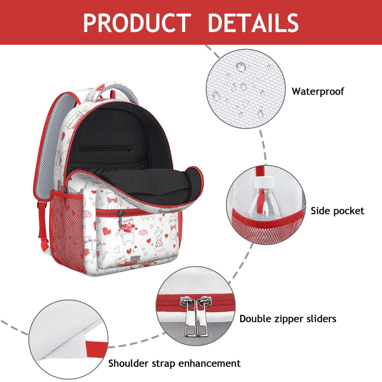 Boho Cat Aesthetic Waterproof Backpack - Modern Design with Spacious Compartments for Teens