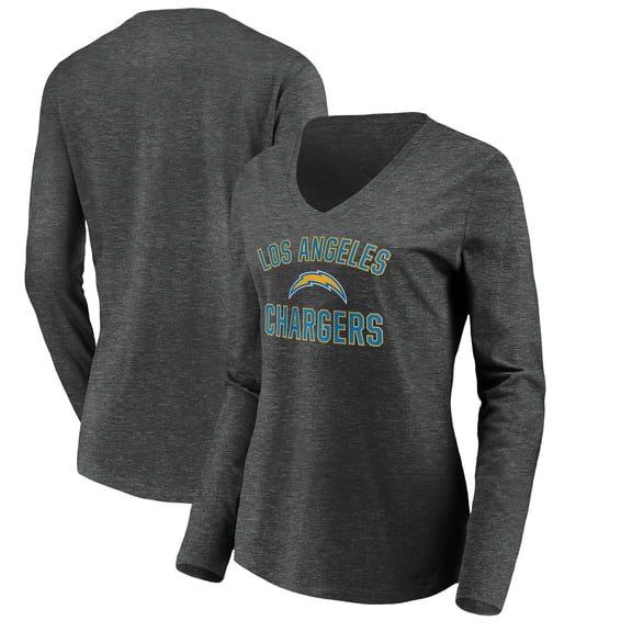 Women's Heather Gray Los Angeles Chargers Victory Arch Long Sleeve V-Neck T-Shirt