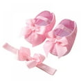 thumbnail image 1 of Baby Girl Satin Cloth Bowknot Princess Shoes Toddler Soft Sole Walking Shoes Headband Set, 1 of 7