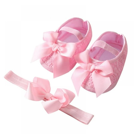 

0-18 M Infant Baby Shoes Girls Slippers Soft Bottom Crib Shoes with Headband ( Newborns Girls & Little Girls) 7-12 Months