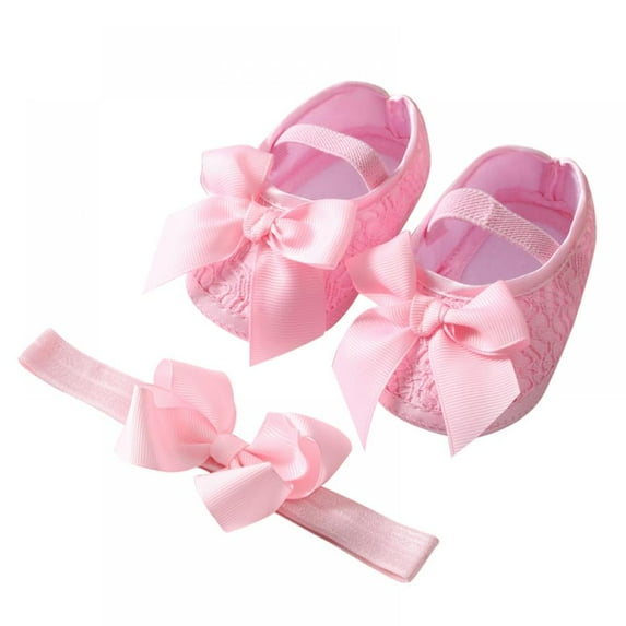 2pcs/Set Newborn Baby Girl Princess Mary Jane Shoes Toddler Infant Wedding Dress Flat Shoes with Free Headband