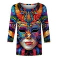 thumbnail image 5 of QATAINLAV Mother's Day Gifts Carnival Costume 3/4 Sleeve Spring Shirt Daily Tee Mask Print Blouse Mardi Gras Round Neck 2025 Tee Dressy Tunic Multicolor L, 5 of 6
