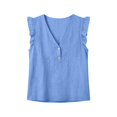 thumbnail image 3 of Women Leaf Shaped V Neck Top Solid Color Casual Summer Blouse with Ruffled Detail,Blue,L, 3 of 3
