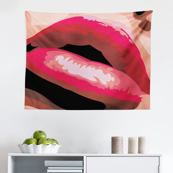 Fashion Tapestry, French Style in Shabby Form Classical Vintage Hat and Striped Coat Design Print, Fabric Wall Hanging Decor for Bedroom Living Room Dorm, 2 Sizes, Black Red, by Ambesonne