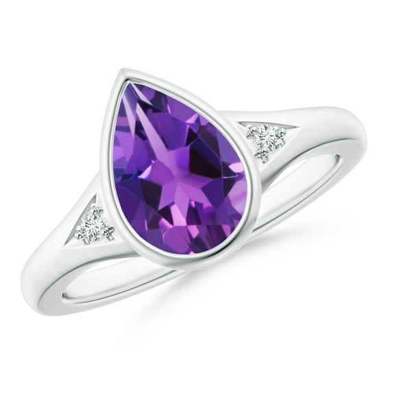 ANGARA Natural Pear-Shaped 1.6 ct Amethyst Ring with Diamonds in 925 Sterling Silver for Women (Size-10x7mm) | February Birthstone, Anniversary, Jewelry Gift for Women | Natural Amethyst Ring