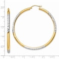 thumbnail image 2 of Beautiful 14K & Rhodium Diamond-cut 3x55mm Hoop Earrings, 2 of 2