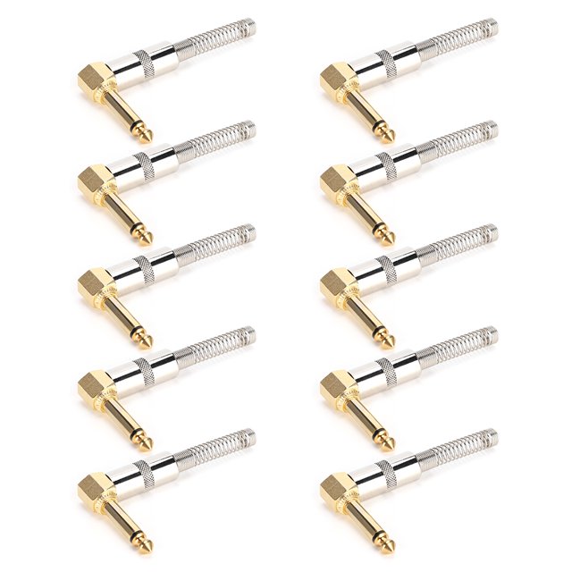 Cable de micrófono para guitarra eléctrica de 6,35 mm con curva de 90 grados chapado en oro, conector para soldar