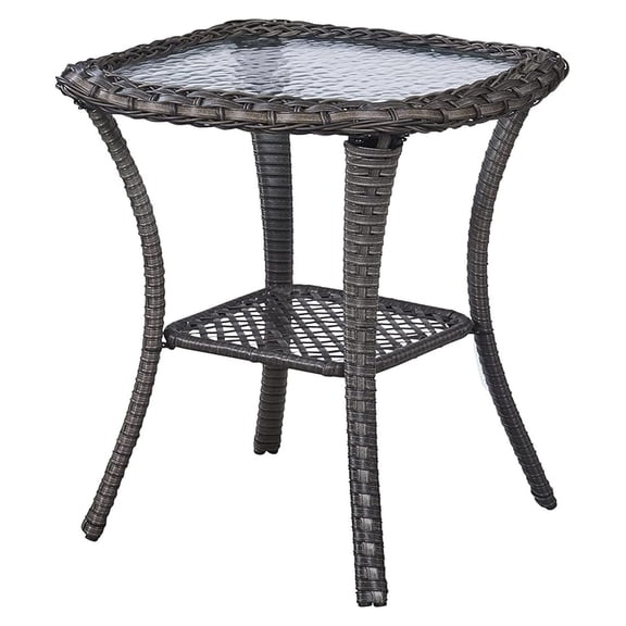 Patio Tables Wicker Side Table - Rattan End Table with Glass Top for Outdoor Outside Patio Porch Deck Square Brown