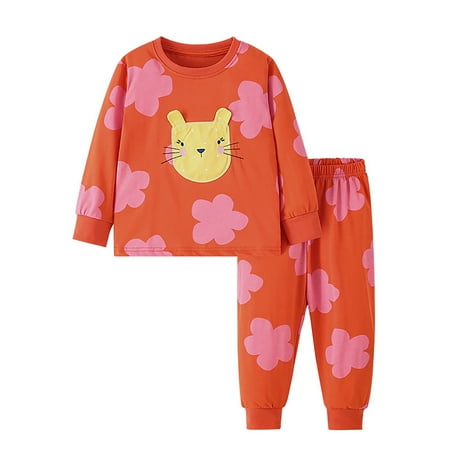 

Kids Girls Autumn Winter Homewear Cartoon Cat Printed Long Sleeve Crew Neck Loose Tops And Trousers 2PC Outfits Children s Clothing Baby Winter Clothes Infant Baby Boy Clothes Newborn Suit