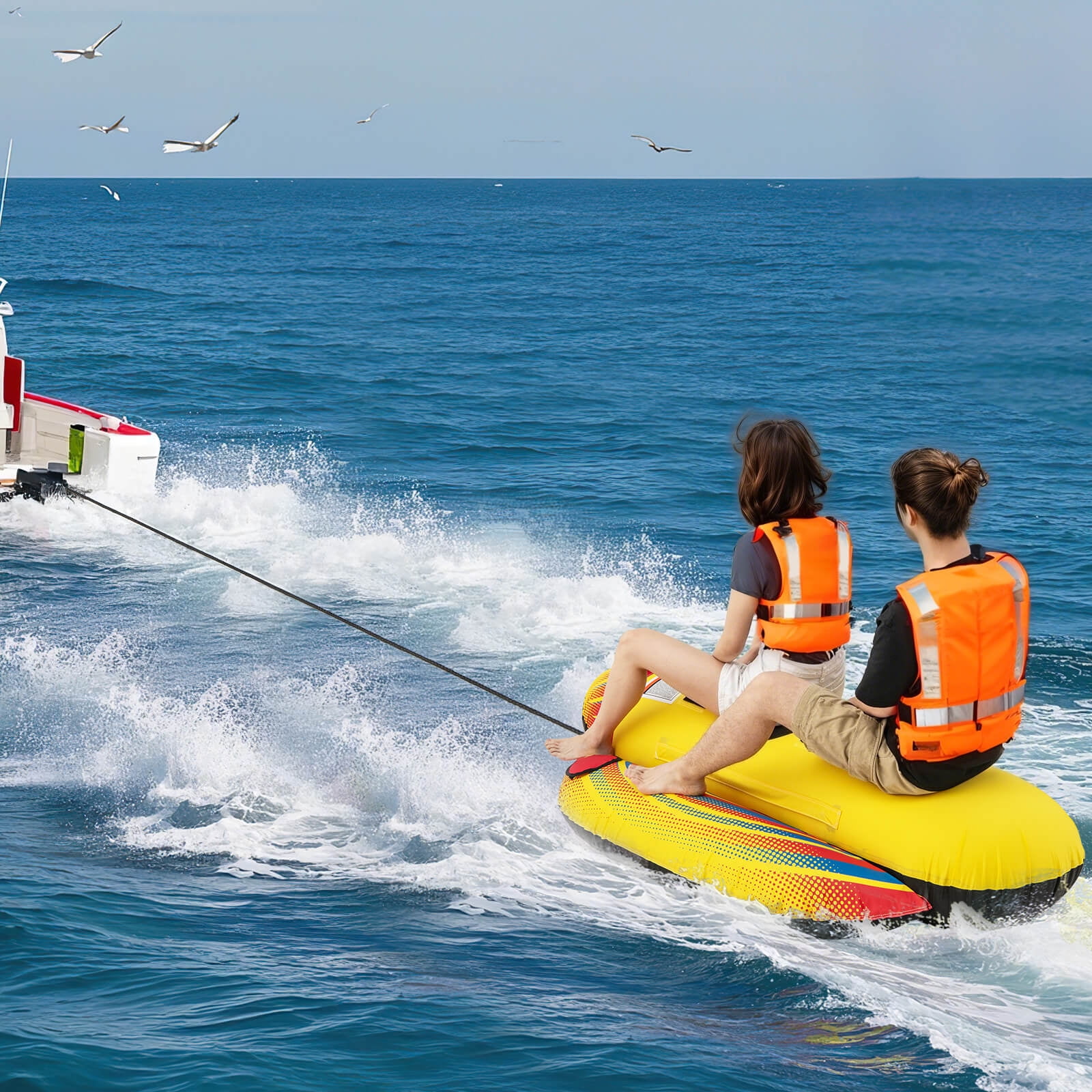 Costway 2 Person Inflatable Banana Boat with Boating & Water Sports 2 EVA-padded Seats