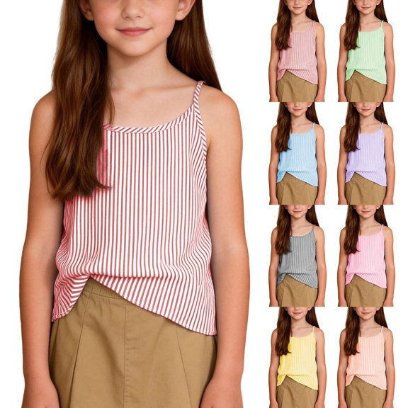 Gaexia Girls Summer Casual Lightweight Sleeveless Tank Top With Striped Design For Cool Playful Style (Red,11-12 Years)