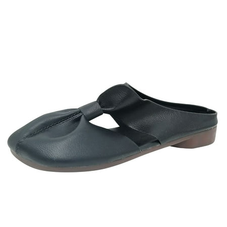 

2022 New Womens Shoes Ladies Fashion Leather Surface Solid Color Half Slippers Soft Sole Flat Casual Shoes
