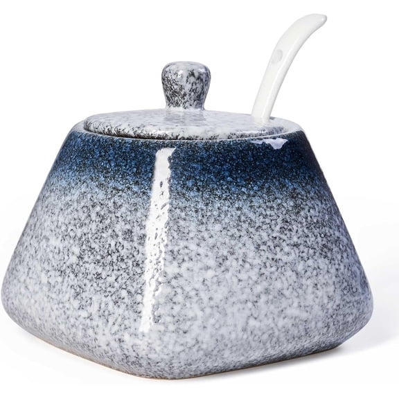 Ceramic Sugar Bowl with Lid and Spoon, 14 Ounce