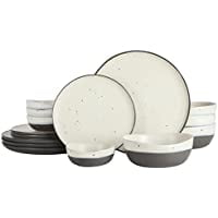 

Gibson Elite Rhinebeck Double Bowl Dinnerware Set Service for 4 (16pcs) White and Black