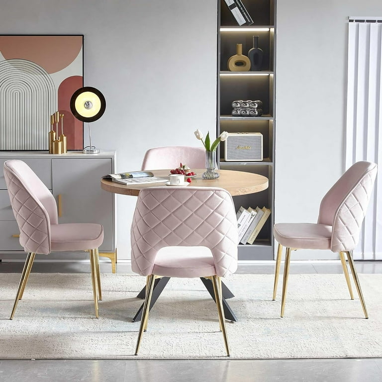 Modern Blush Light Pink Velvet Dining Chairs Set of 4 Cutout Back Side Kitchen Chairs with Golden Legs 4 Chairs for Dining Room Pink Walmart