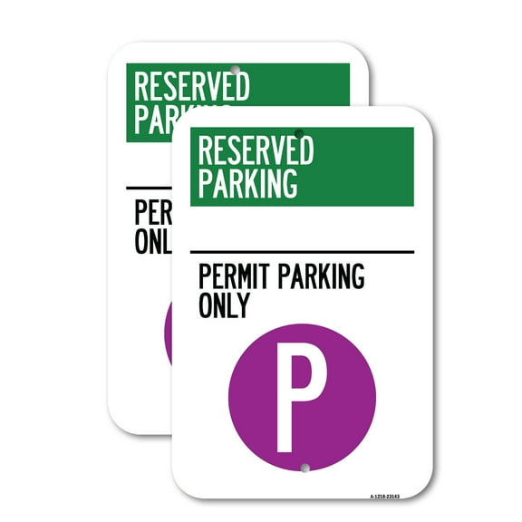 (2 Pack) Reserved Parking - Permit Parking Only with Symbol | 18" X 24" Heavy-Gauge Aluminum Sign | Rust Free Aluminum, Weather Resistant, Waterproof, Fade Resistant, 2 Pre-drilled